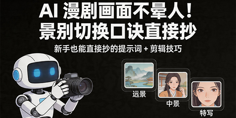 AI 漫剧景别切换口诀_零眩晕提示词 + 剪辑技巧_提升漫剧完播率